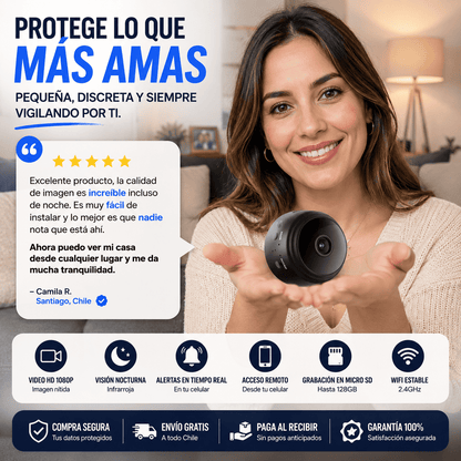 SpyCam Pro™ -Cámara Oculta WiFi Full HD con Audio y Visión Nocturna