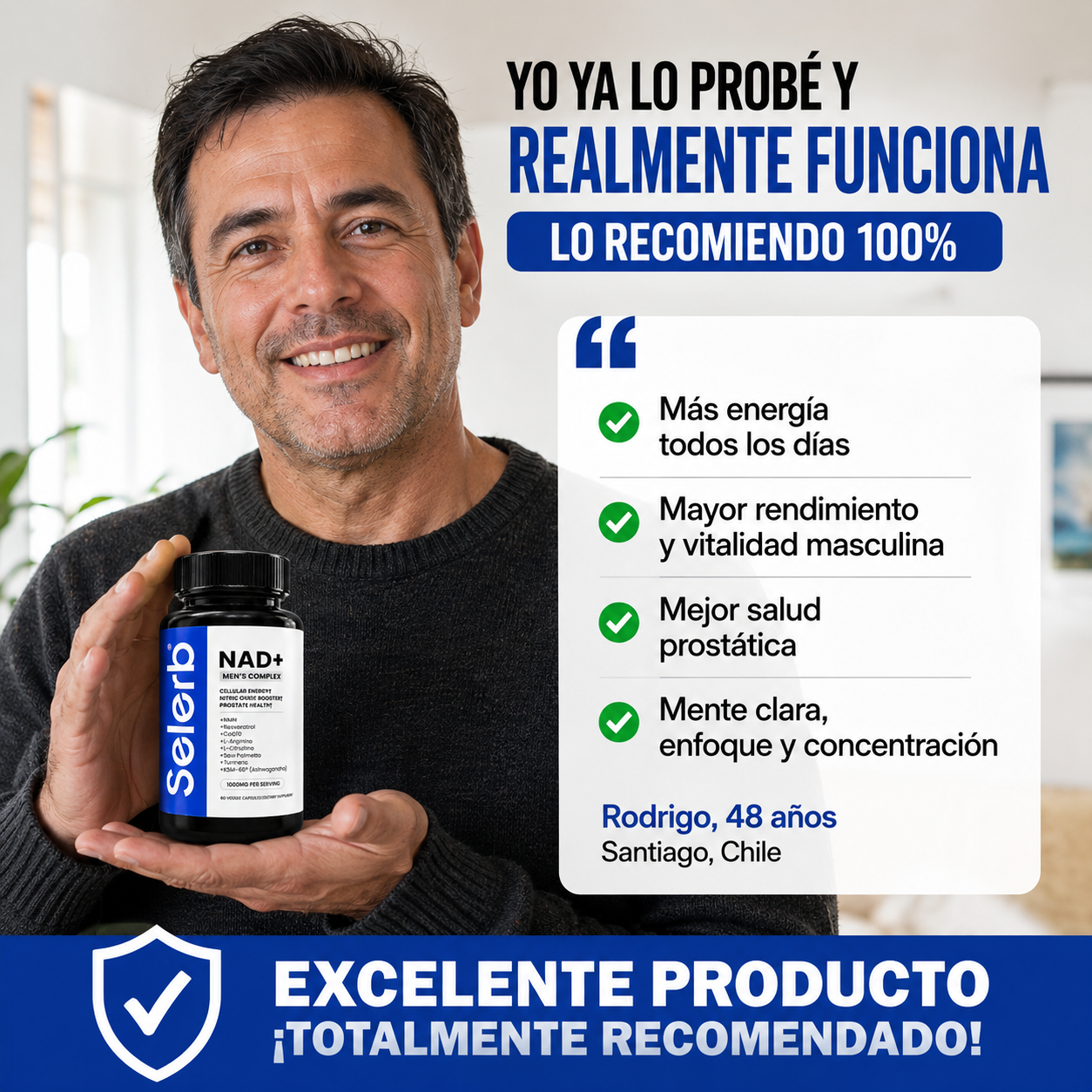 Recupera tu energía, rendimiento y vitalidad cada día - Selerb Mens NAD+