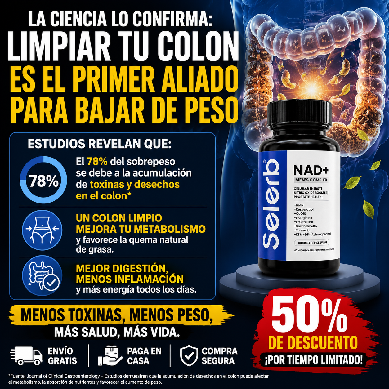 Recupera tu energía, rendimiento y vitalidad cada día - Selerb Mens NAD+