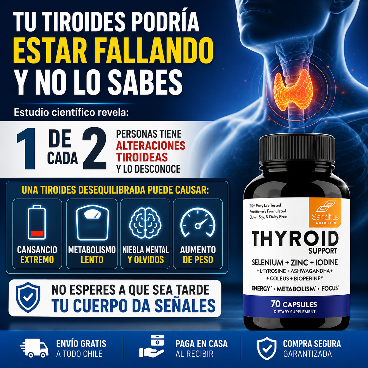 Soporte Tiroideo para Energía y equilibrio metabolico - Thyroid 70 caps