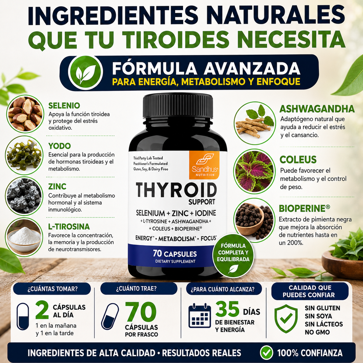 Soporte Tiroideo para Energía y equilibrio metabolico - Thyroid 70 caps