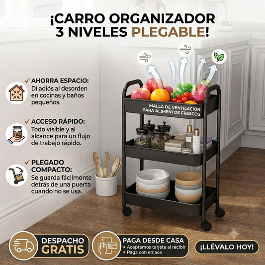 Carro Estante Organizador 3 Niveles - Plegable